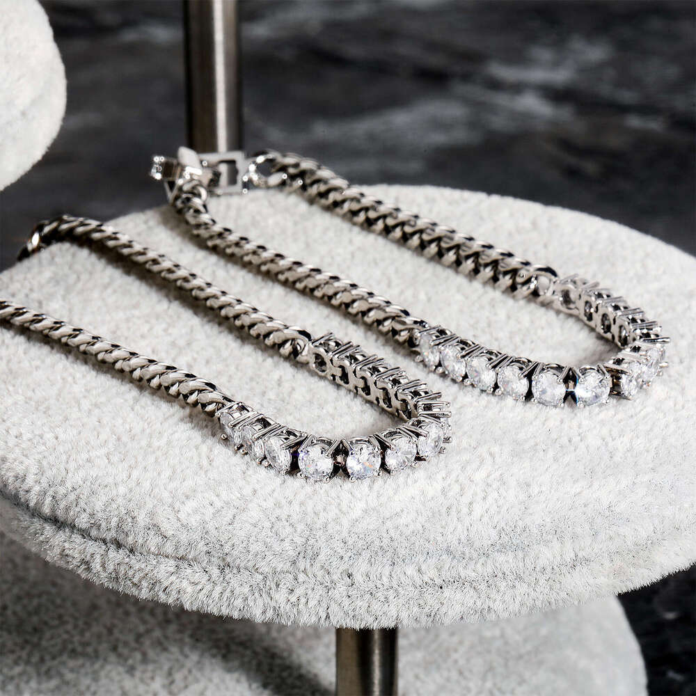 Jin Ao Unisex Anchor Internet Celebrity Outfit Color-Retaining Zircon Splicing Bracelet Necklace INS Style Simple Punk Cuban Chain