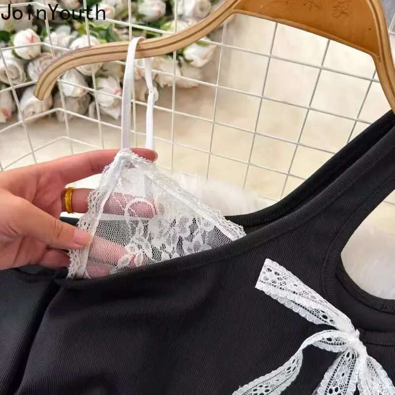 Y2k Top T Shirts Women Long Sleeve Tunic Crop Tops Ropa Mujer Patchwork Lace Fashon Sexy Tshirts Temperament Off Shoulder Tshirt