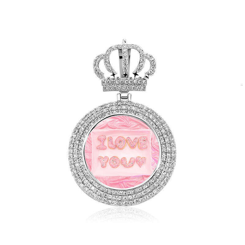 Street Fashion Accessories DIY Photo Pendant Couple Friends Full Zircon Crown Necklace Gold Australia
