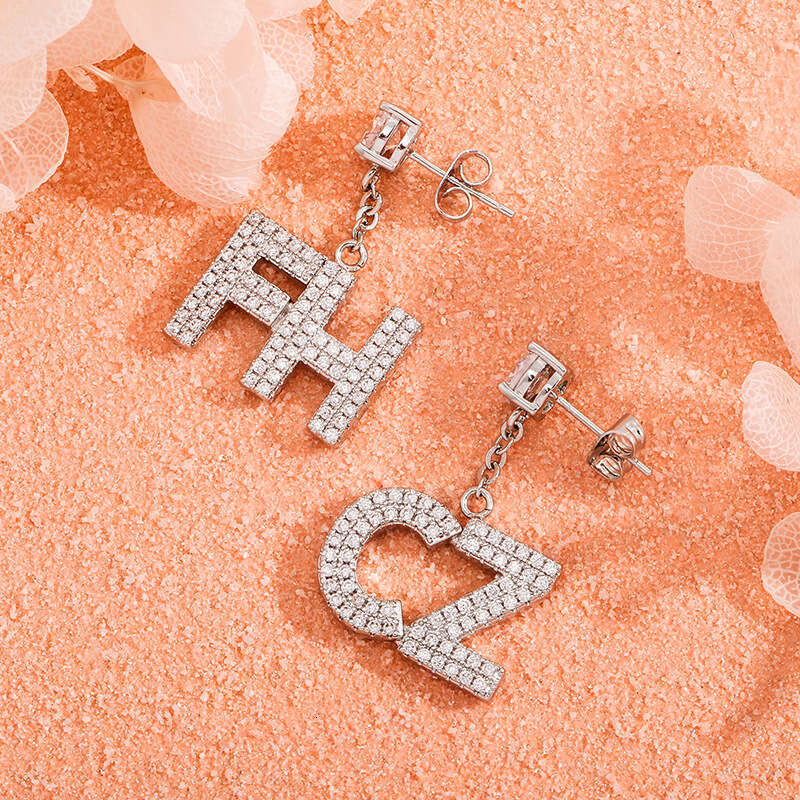 Jin Ao Creative Earrings Letter Combination Studs INS Women Summer High-end Sense Sier Needle Light Personality Ear Jewelry