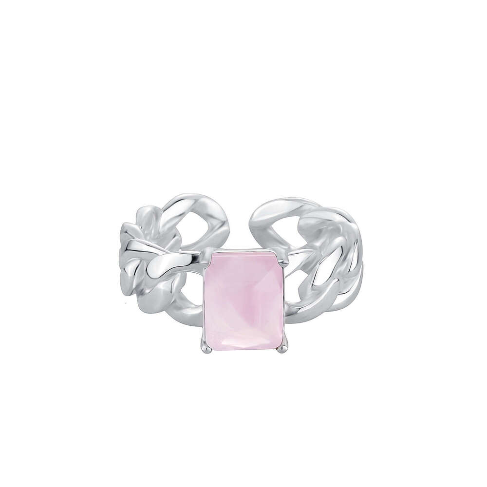 S Silver Korean Version INS Niche Design Live New Square Natural Crystal for Women Light Luxury Open Ring
