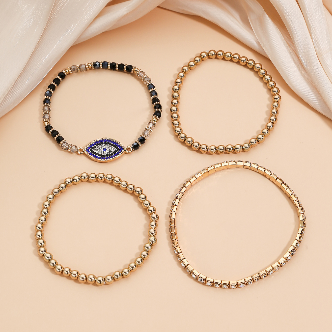 American Style Personality Devil's Eye Inlaid Zircon Design Bracelet Set Combination