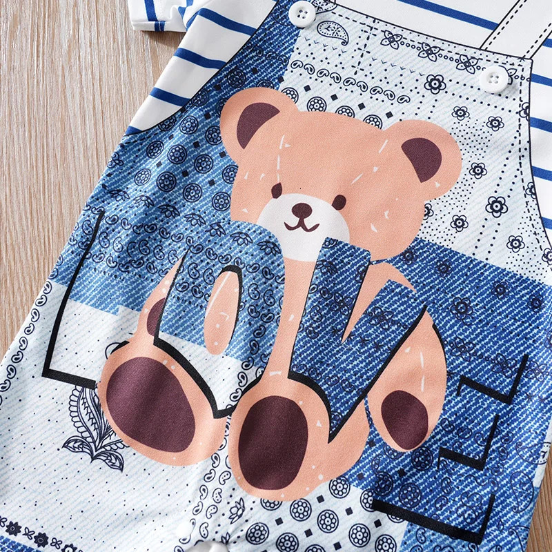 Baby Clothes Cute Cartoon Bear Shoulder Strap Comfortable And Soft 018 Boys Girls Summer Short Sleeved Jumpsuit 250619