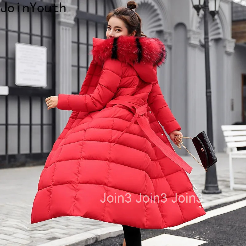 2025 Winter Clothing Women Parkas Hooded Slin Fit Zipper Jackets Thicked Warm Outwear Fashion Bandage Korean Long Coats Y2k Tops