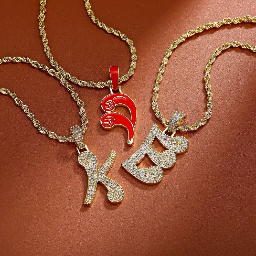 Jin Ao Design Chinese Hip-Hop Pendant Full Dia Zircon Enamel Double-Sided English Letter National Style Necklace