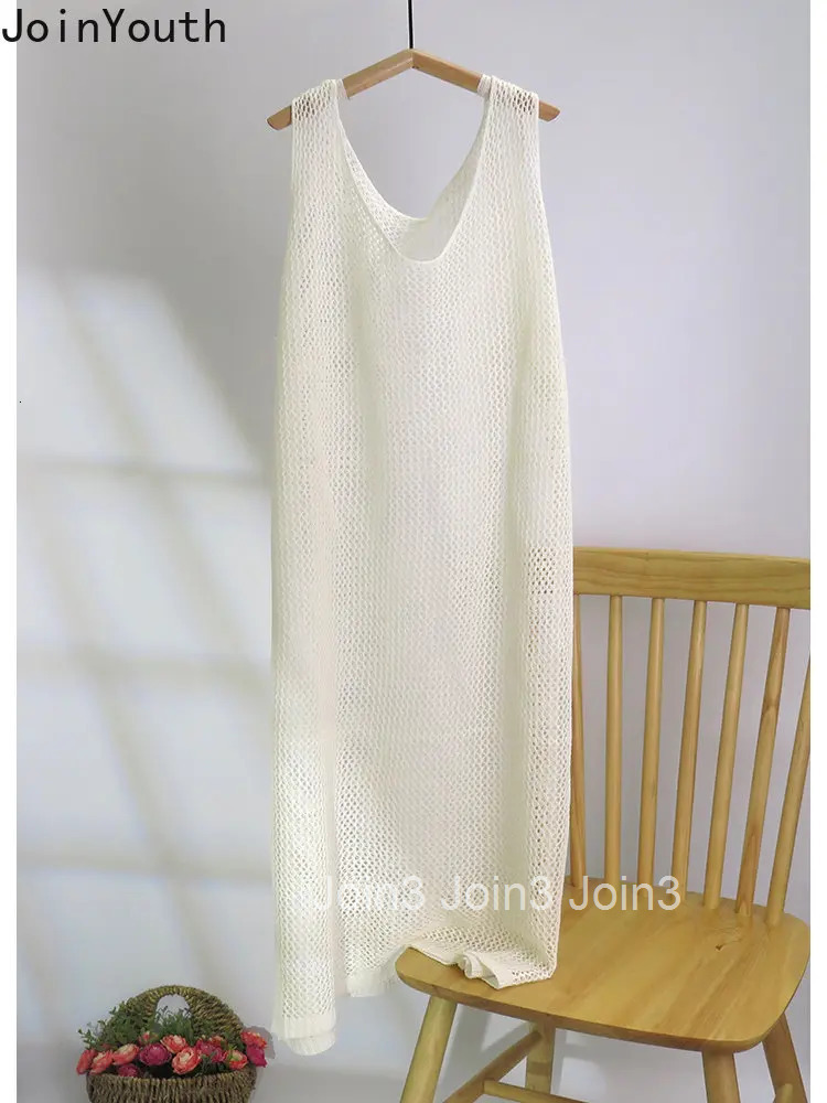 Korean Summer Woman Dress Fashion Hollow Out Knitted Robe Vestido Femme Casual Loose Sexy Maxi Dresses 2025 Vestidos De Mujer