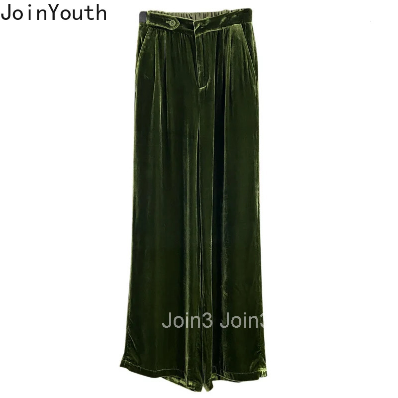 Korean Wide Leg Pants Women High Waist Slim Fit Straight Velvet Trousers Fashion Casual Vintage Pantalon Femme 2025 New Bottoms