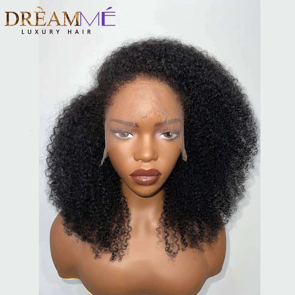 Afro With 4c Kinky Edges 250 Density 13x4 Lace Front Wig Short Curly Human Hair Wigs Pre-Plucked