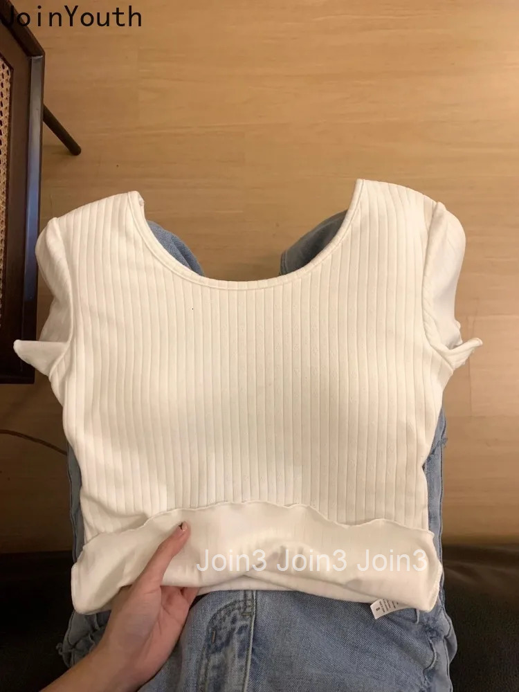 Y2k Tops Fashion Korean Summer Tank Womens Clothing Bandage Bow Tunic Camis Backless Short Sleeve White Vest 2025 Ropa Mujer