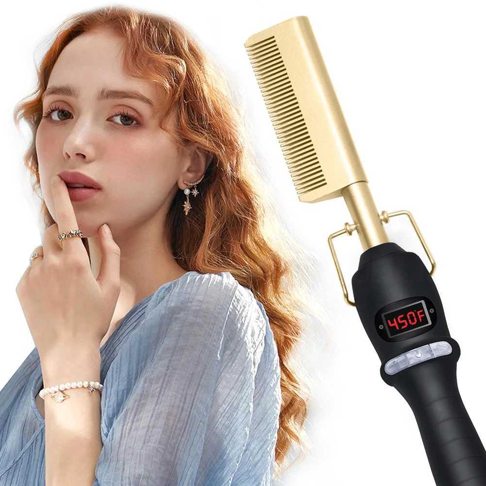 Portable Ceramic Hair Curler Hot Comb Hair Straightener Heat Pressing Combs for Hair Beard Wigs Wet and Dry Hair Styling ToolsXJ250621