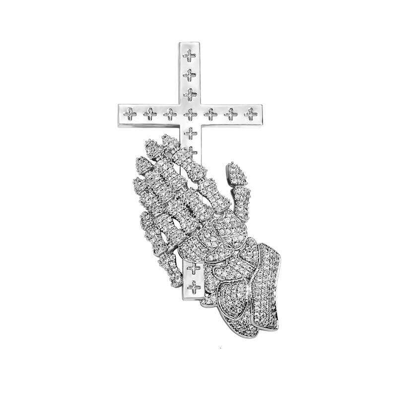 Jin Ao Summer New Prayer Gesture Cross Pendant for Men and Women Trendy Micro Paved Full Zircon Necklace