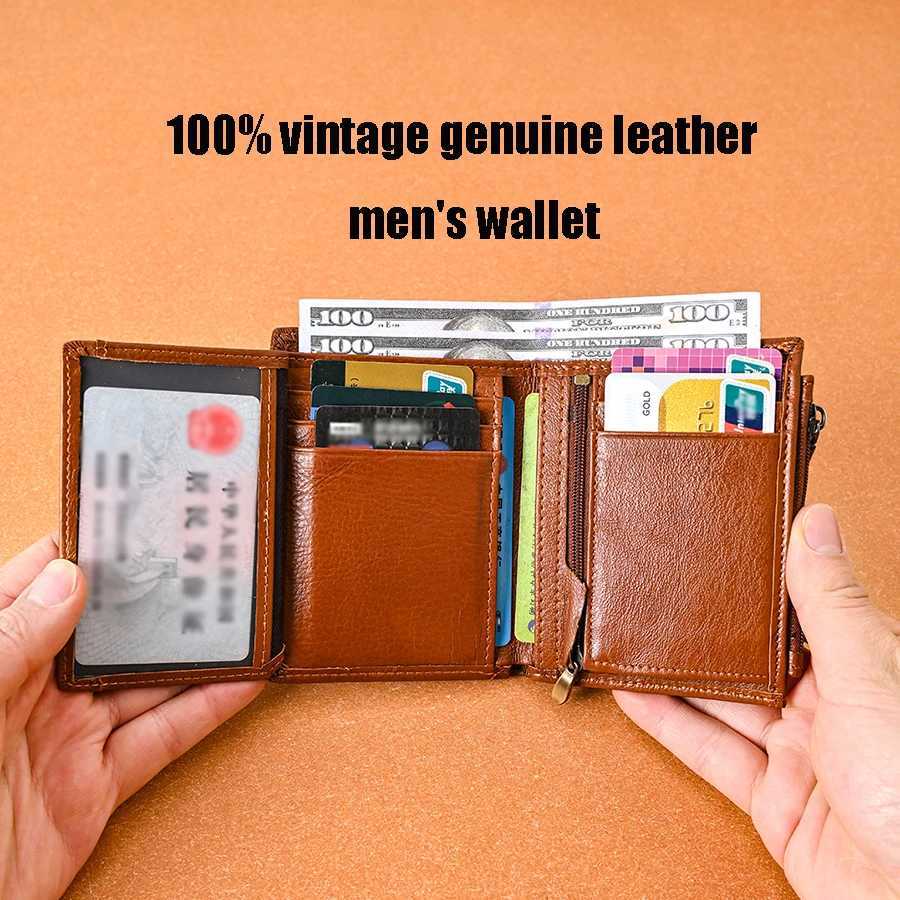 Mens Coin Purse Wallet RFID Blocking Genuine Leather Wallet with Zipper Business Card Holder Money Bag Wallet for Men Z250621