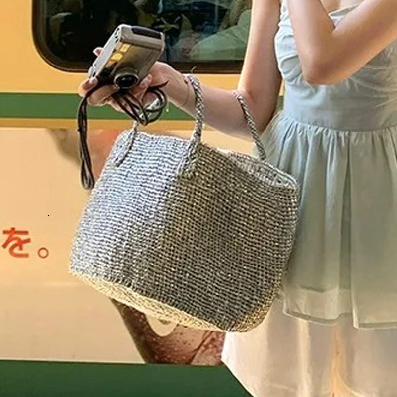 Free shipping designer bag 2024 New Style Trendy Silver Handbag Basket Bag Shiny Women Bag Evening Bag Korean and Japanese Style Women Bag