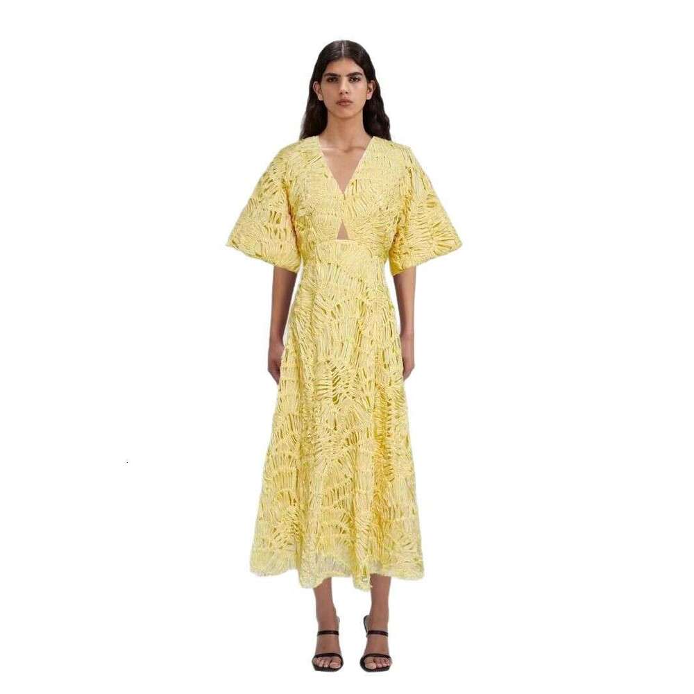 White Skirt Maxi Skirt Australia Spring New V Neck Puff Sleeve Hollow Out Solid Color Long Dress For Women Long Skirt