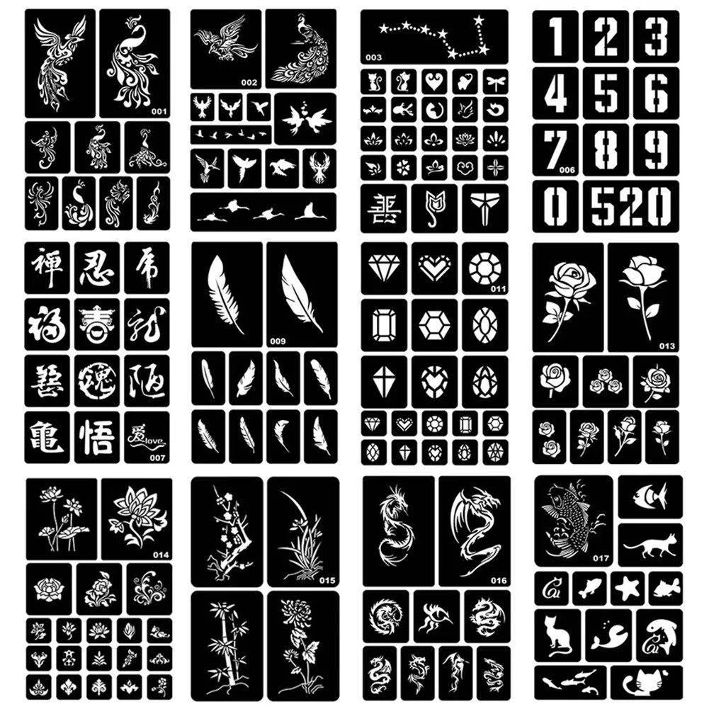 Tattoo Stencil Multiple Styles Reusable Hollow Tattoo Stencil Body Art Paste Drawing Airbrush Glitter Tattoo Template 250619