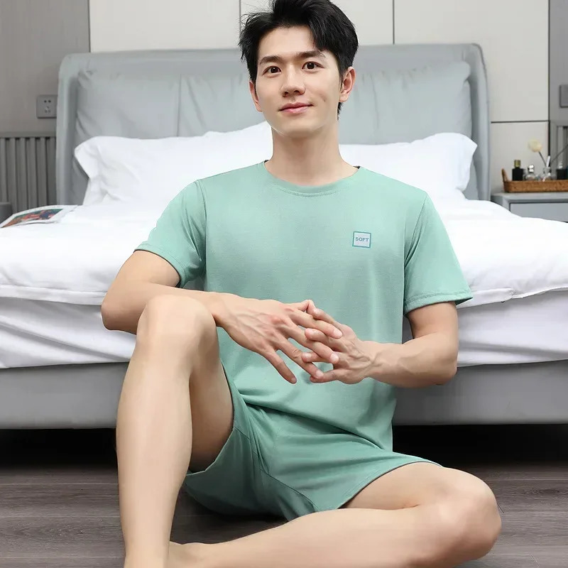 Summer Men Pajamas ShortSleeved Shorts Nightwear Homewear Cool Feeling Sports Leisure Thin Section Loose Suit Sleepwear 250614