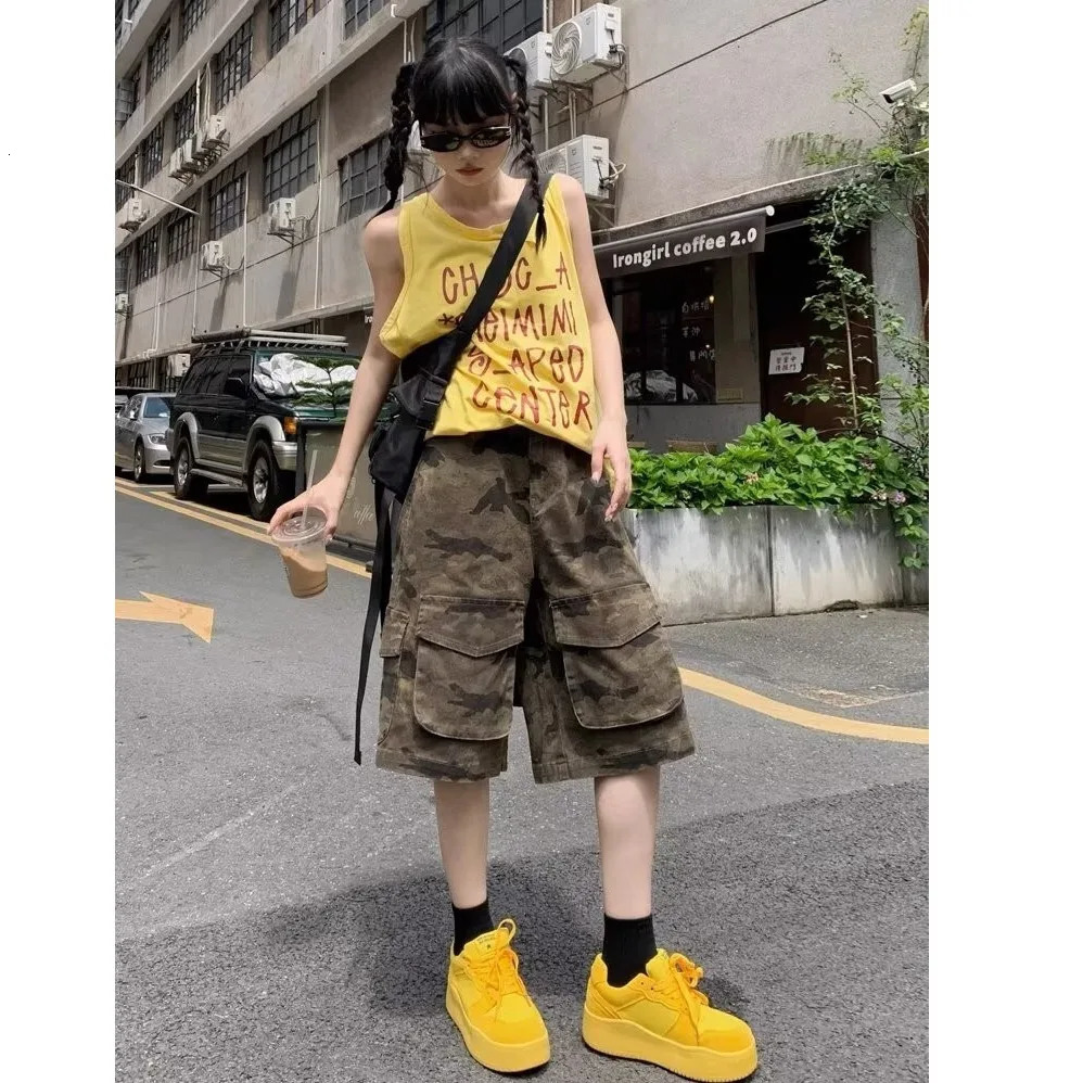 DM High Street Mens Denim Cargo Pants Camouflage Multi-pocket Straight Loose Trousers Wide Leg Male Jeans Summer 250617