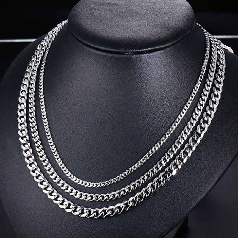 3MM5MM7MM Cuban Link Chain Stainless Steel Necklace Waterproof 18 K Gold Plated Punk Men Women Jewelry DIY Accessories USENSET Good quality