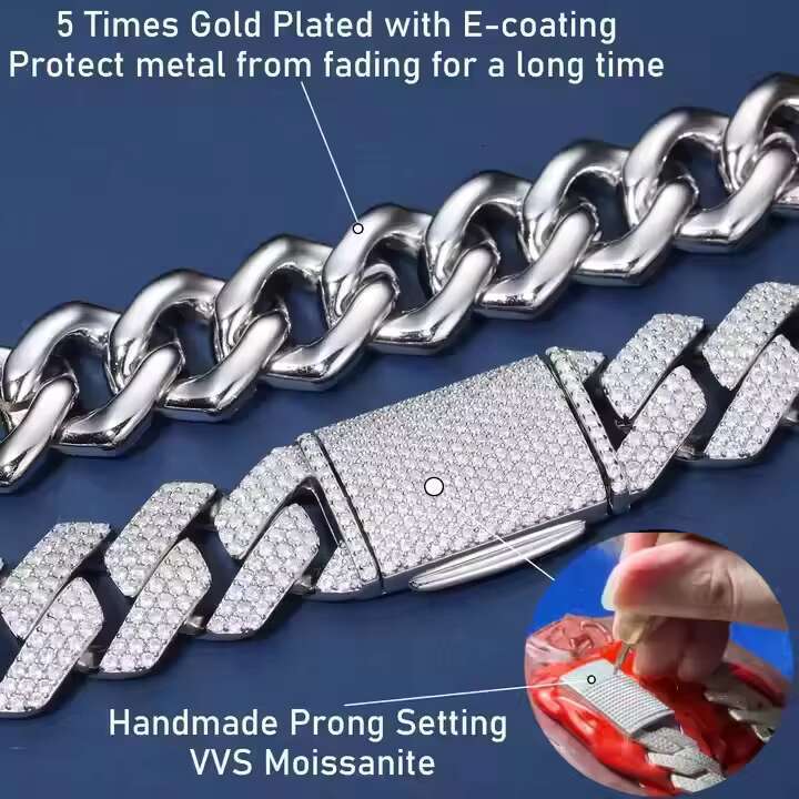 Hip Hop Cuba Chain Tennis Chain Jewelry 925 Sterling Silver Vvs D Colour Moissanite Iced Out Cuban Link Chain Necklace for Men
