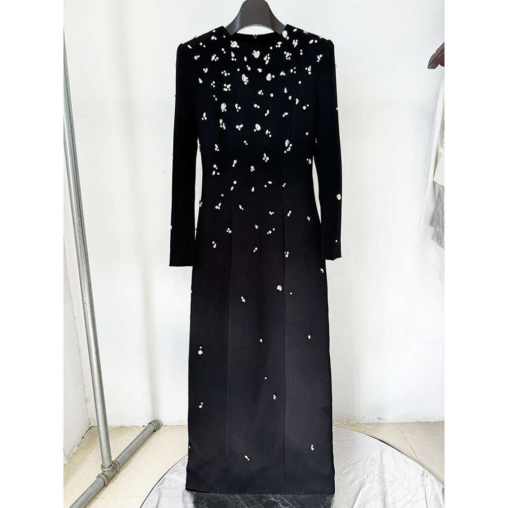 White Skirt Maxi Skirt Elegant Luxurious Beaded And Rhinestone Embellished Long Sleeve Maxi Dress Gown Long Skirt