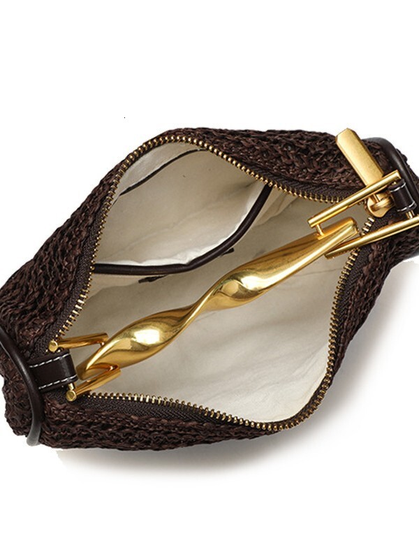 Women's Metal Handle Mini Handbag Free Shipping New Straw Woven Bag Fashionable Luxury Designer Single Shoulder Crossbody Zipper Bag