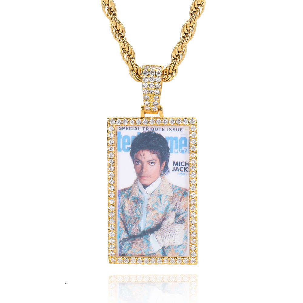 Memory Rectangular Necklace Hip Hop Jewelry Zircon Men's Photo Frame Pendant Accessories ea05