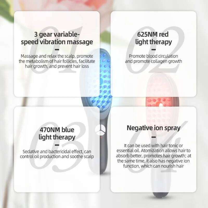 in 1 Electric Wireless Infrared Comb Growth 3 Modes Vibration Massage Scalp Brush Anti Loss Hair Care