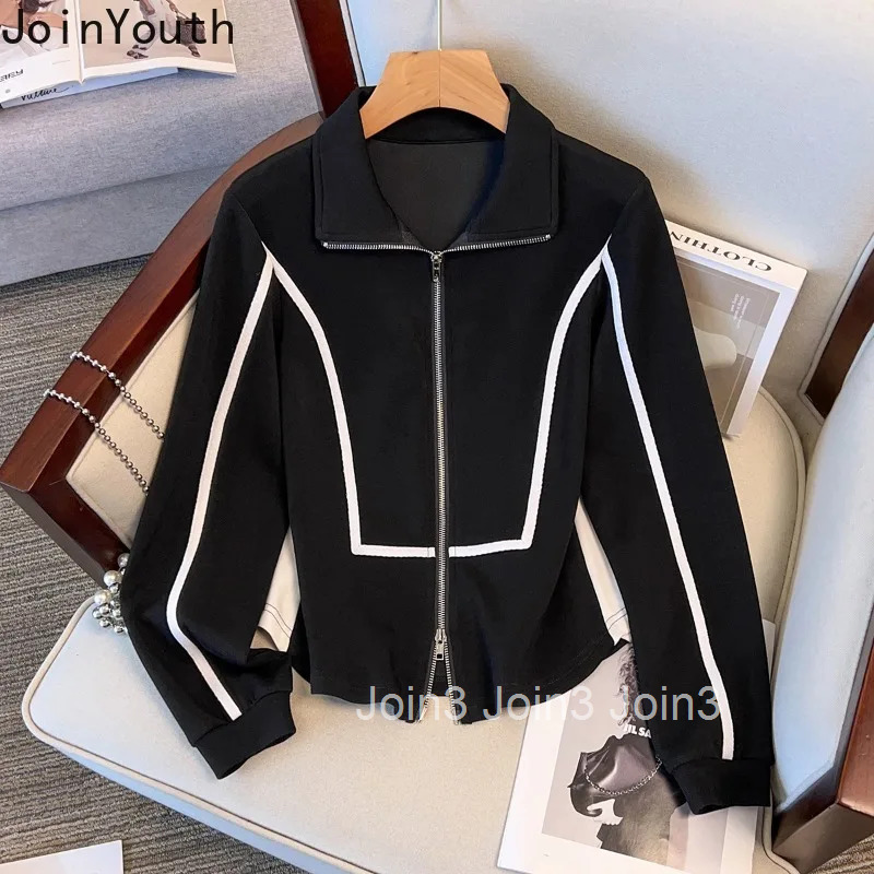 Korean Tracksuit 2 Piece Sets Womens Outfits Tunic Zipper Tops High Waist Straight Wide Leg Pants Suit Casual Fashion Set 27s111