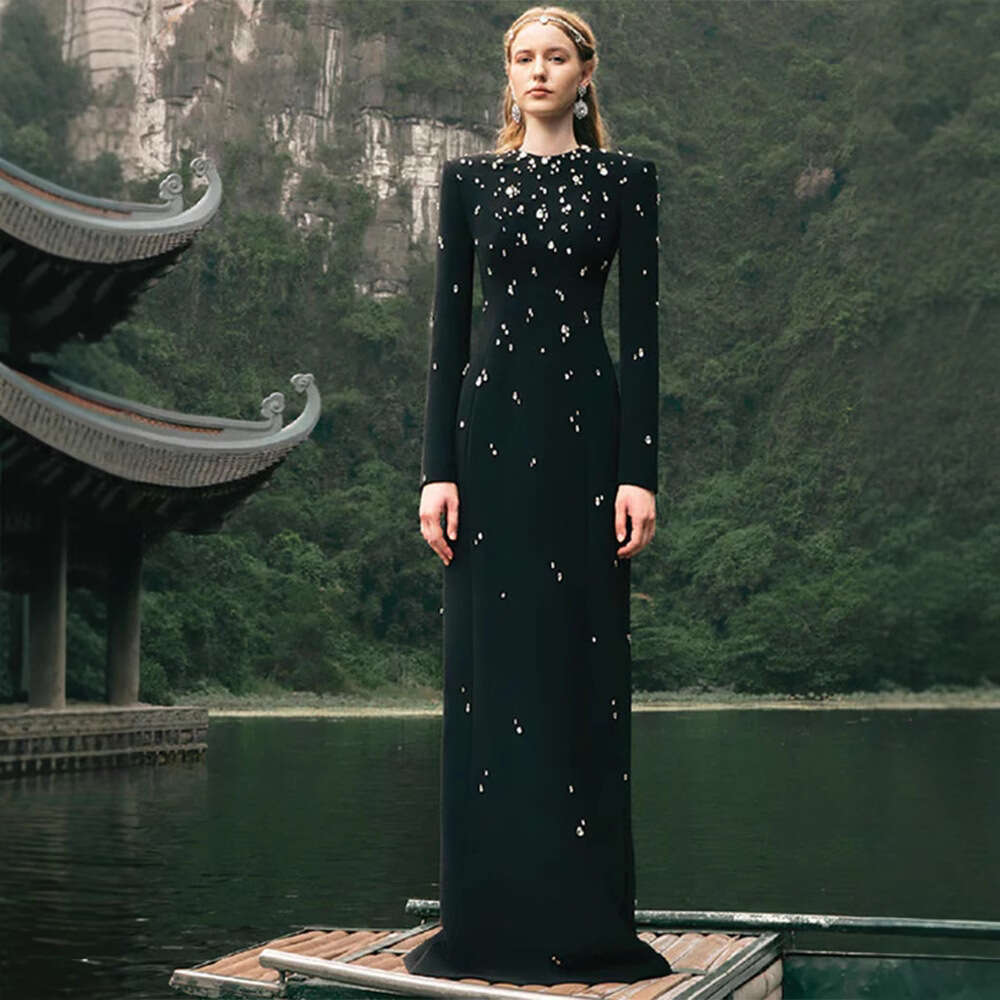 White Skirt Maxi Skirt Elegant Luxurious Beaded And Rhinestone Embellished Long Sleeve Maxi Dress Gown Long Skirt