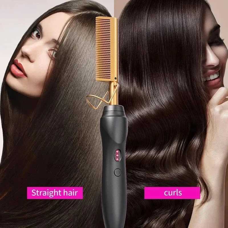 Portable Ceramic Hair Curler Electric Hot Heating Comb Hair Straightener Curler Wet Dry Hair Straightening Hair Styling ToolXJ250621