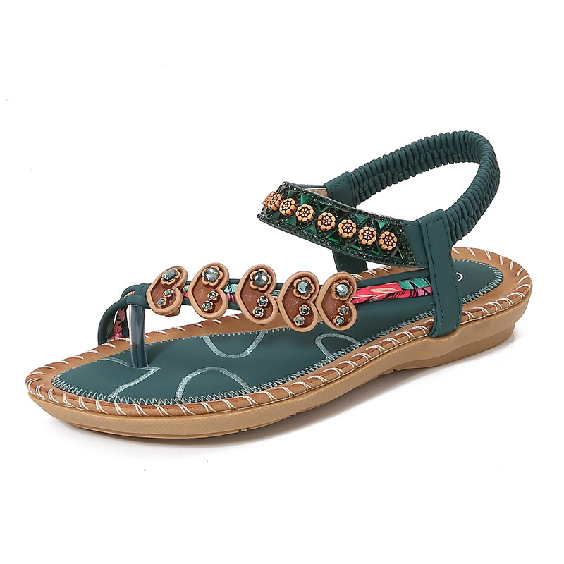 Luxury Brand Designer Shoes Sandals 2025 Yasi Run New Bohemian Cross-Border Sandals For Women Summer Rhinestone Evening Breeze Flat Round Toe Toe-Post