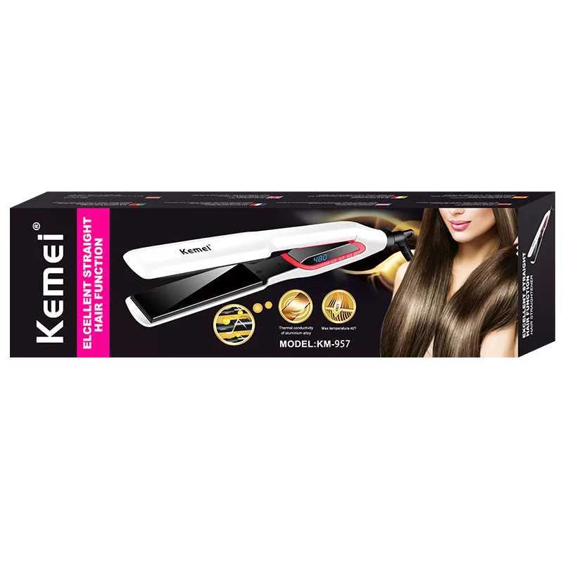 Kemei Hair Straightener Curler Flat Iron Negative Ion Hair Straighting Curling Iron Tourmaline Ceramic Heating Plate LCD DisplayXJ250621
