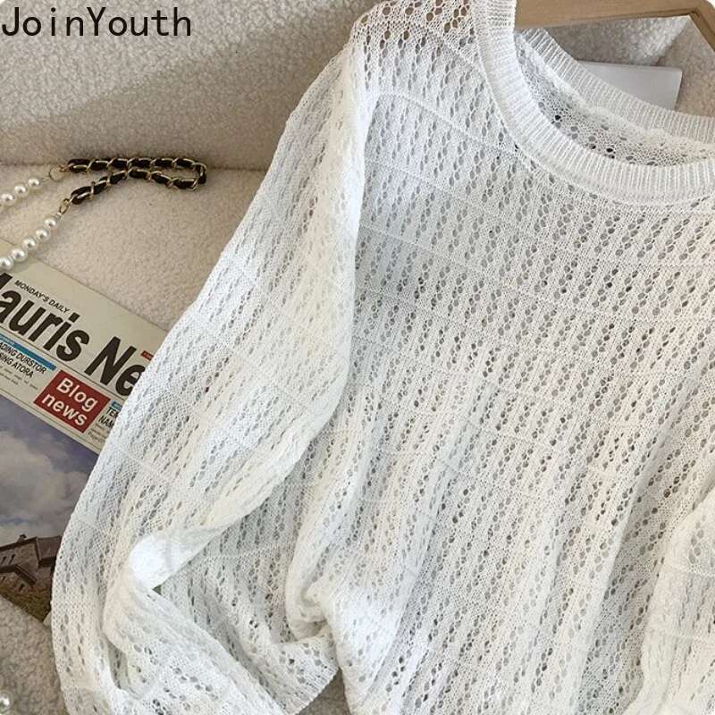 Sueter Mujer Fashion Sweaters Tops Womens Clothing Long Sleeve O-neck Jumper Casual Knitted Hollow Out Summer Cropped Pullovers