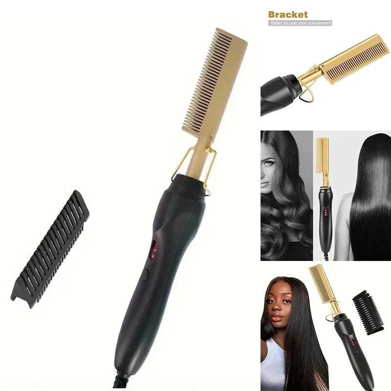 3 IN 1 Comb Electric Hair Straightener Comb Copper Metal Hot Hair Comb Home Beauty Salon DIY Fast Heating Curling Iron CopperXJ250621