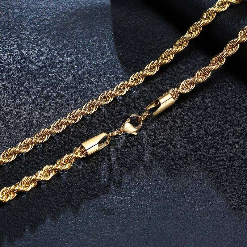 Vnox Dainty Gold Color Rope Chain Necklaces for Women Men,Chic Twisted Collar, Waterproof Stainless Steel Link 2/3/4/5mm Width Good quality