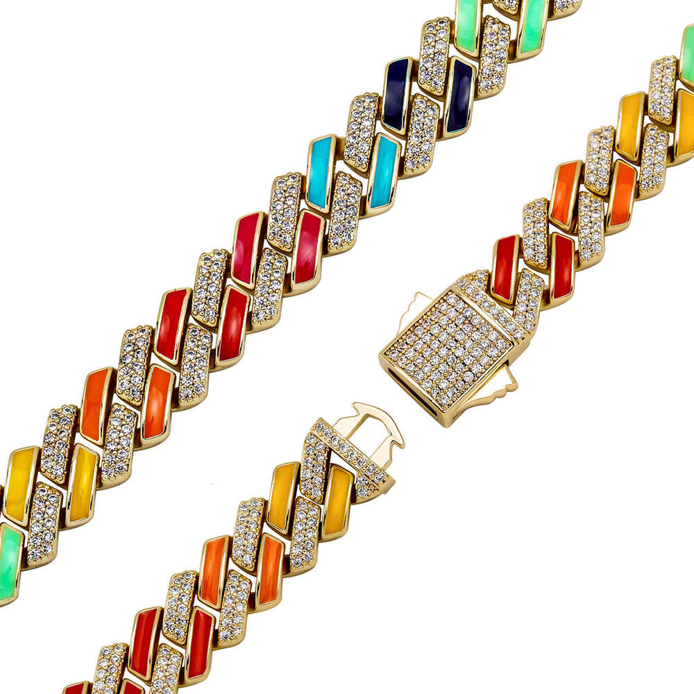 New 10mm Dia-Shaped Cuban Chain Colorful Enamel Zircon Couple Hip-Hop Necklace Jewelry