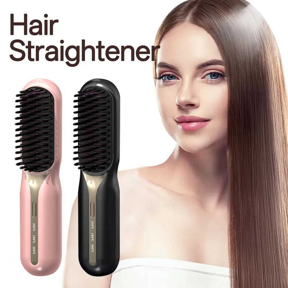 Wireless Hair Straightener Brush Women Fast Heating Hair Comb Professional Portable Hair Care Straight Styling Tools RechargableXJ250621