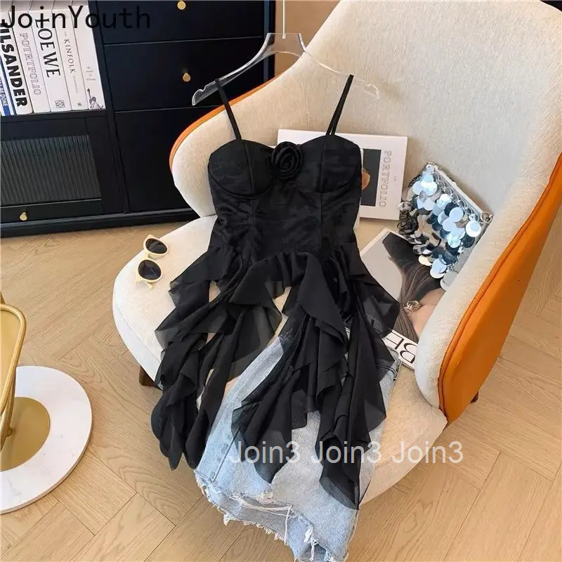 Sweet Tanks Women Clothing Fashion Irregular Crop Tops Slim Fit Backless Summer Camis 3D Floral Ruffles Vest 2025 Ropa Mujer