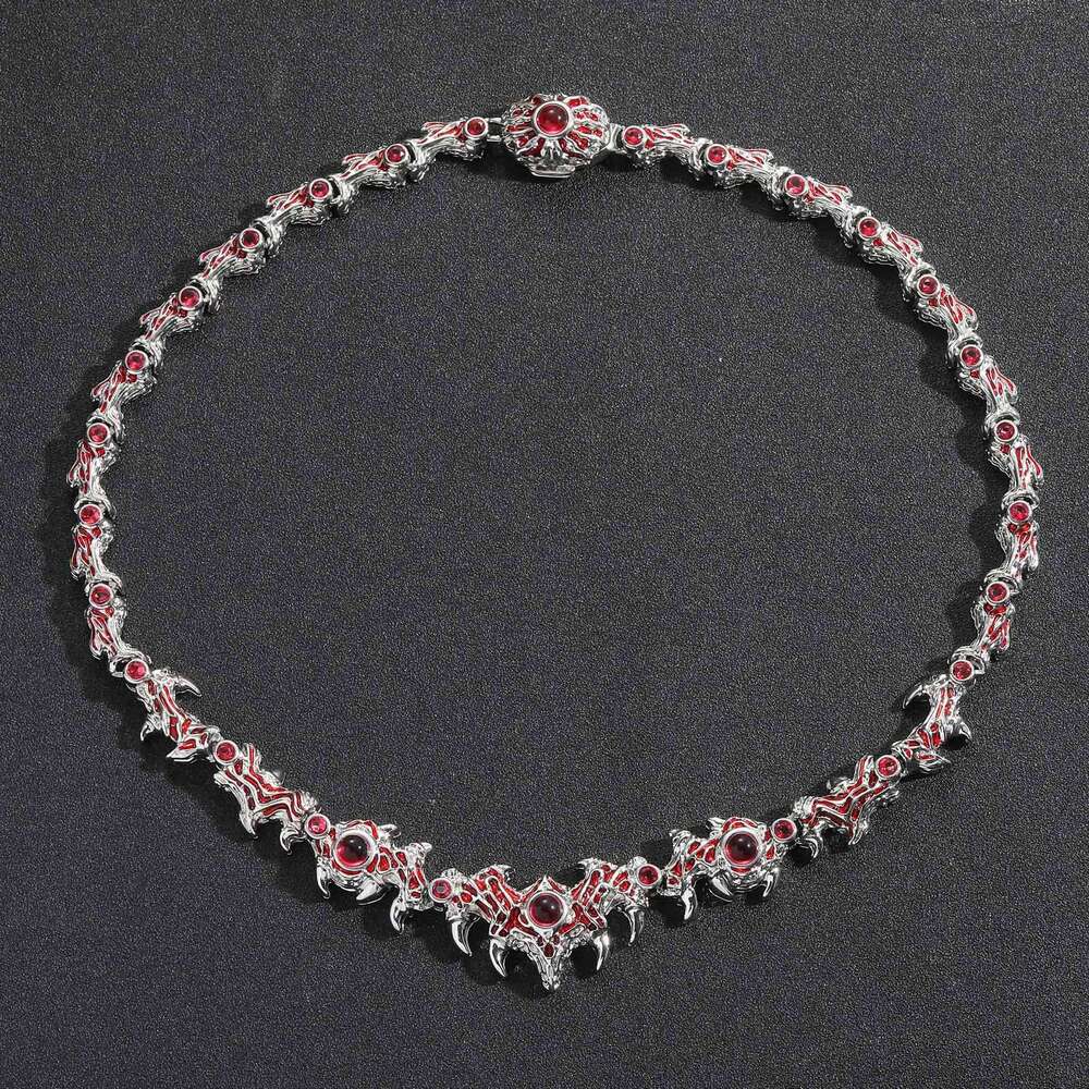 New Spiked Parasite Red Eyes Thorn Inlaid Dia Exaggerated Hip-Hop Necklace for Men Trendy Personality Creative Accessories 4a3d