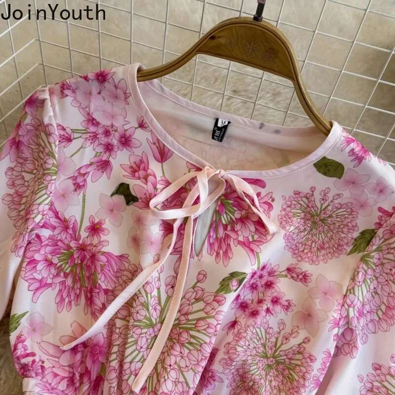 Elegant Women Dresses Slim Waist Long Sleeve O-neck Vintage Robe Femme 2025 Vestidos De Mujer A-line Big Swing Floral Maxi Dress