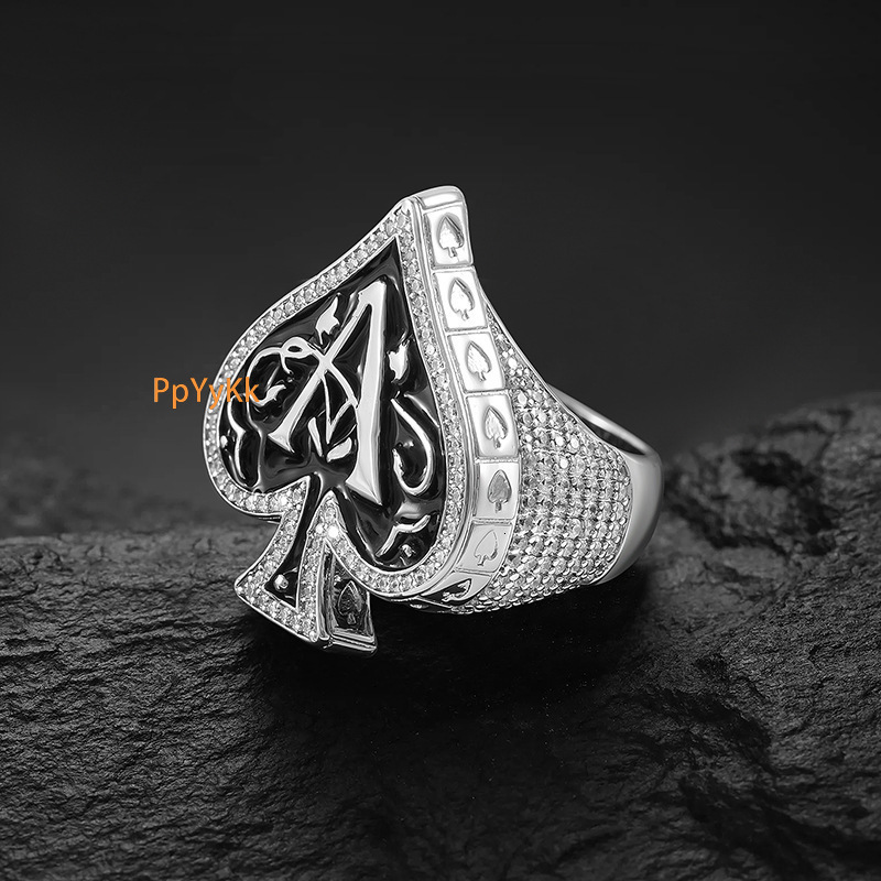 Luxury Jewelry Spade A Heart Ring Hiphop Finger Accessory with Moissanite Inlay Silver jewelry rings