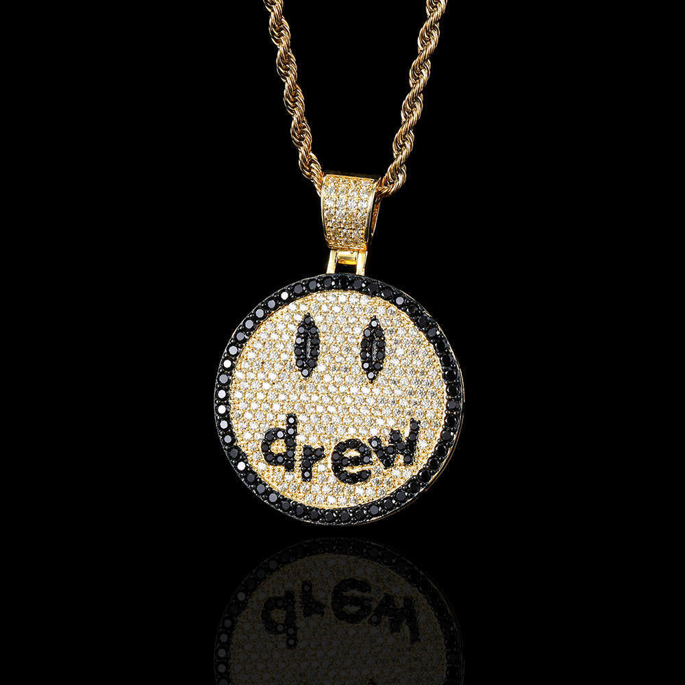 Hip Hop Drew Smiley Face Jewelry Micro Paved Zircon Trendy Men's Pendant Necklace 9ac1