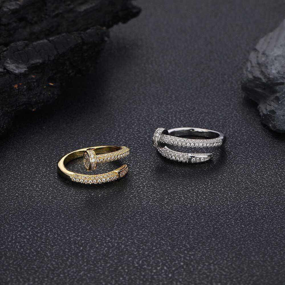 New Nail Copper Inlaid Zircon Versatile Trendy Brand Unisex Hip Hop Ring a213