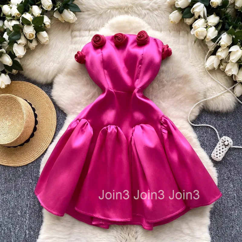 Party Womens Dress 3D Floral Sleeveless Slim Waist Robe Femme 2025 Vestidos De Mujer High Waist Sexy Summer Strapless Dresses