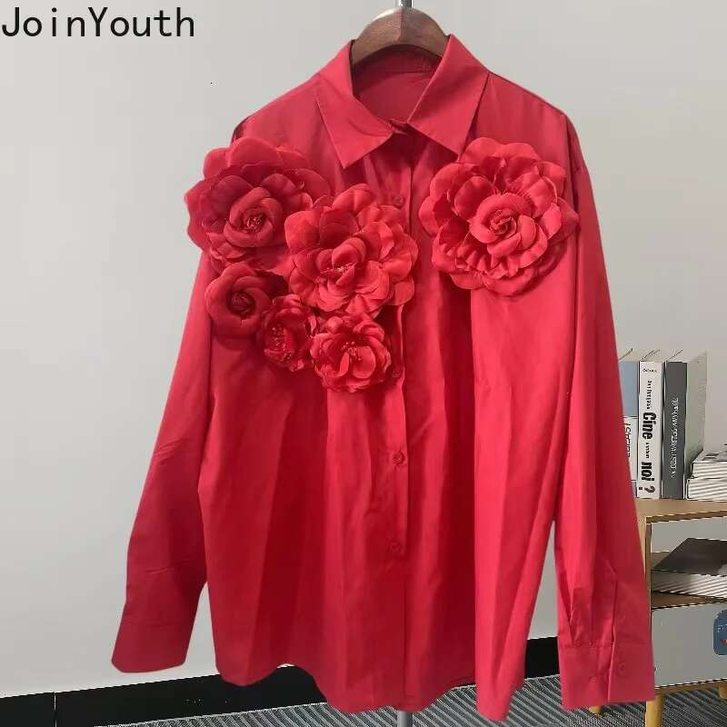 Vintage Blouse Womens Clothing Solid Color Long Sleeve Shirts Loose Fashion Korean 3D Floral Tops 2025 Blusas Mujer De Moda
