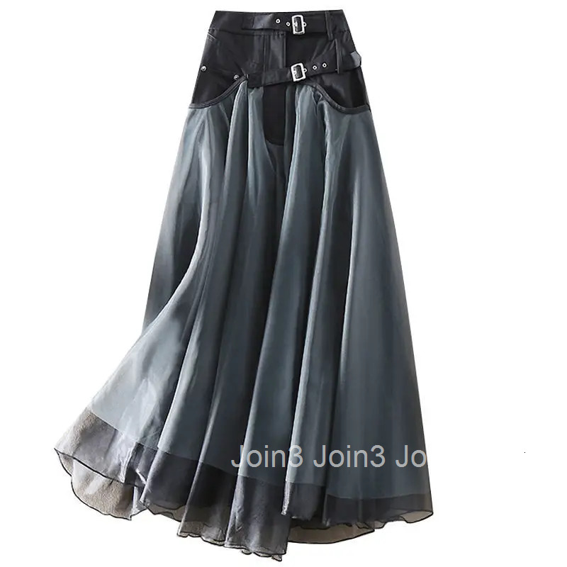 Y2k Skirts Women Clothing Patchwork Gauze A-line Saia High Waist Fashion Jupe Contrast Color Casual Skirt Faldas Mujer De Moda