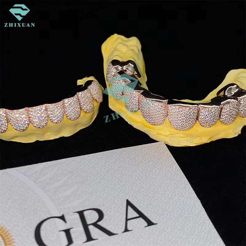 Hiphop Jewelry 925 Sterling Silver Gold Plated Custom Diamond Grillz for Teeth Iced Out VVS Moissanite Grills