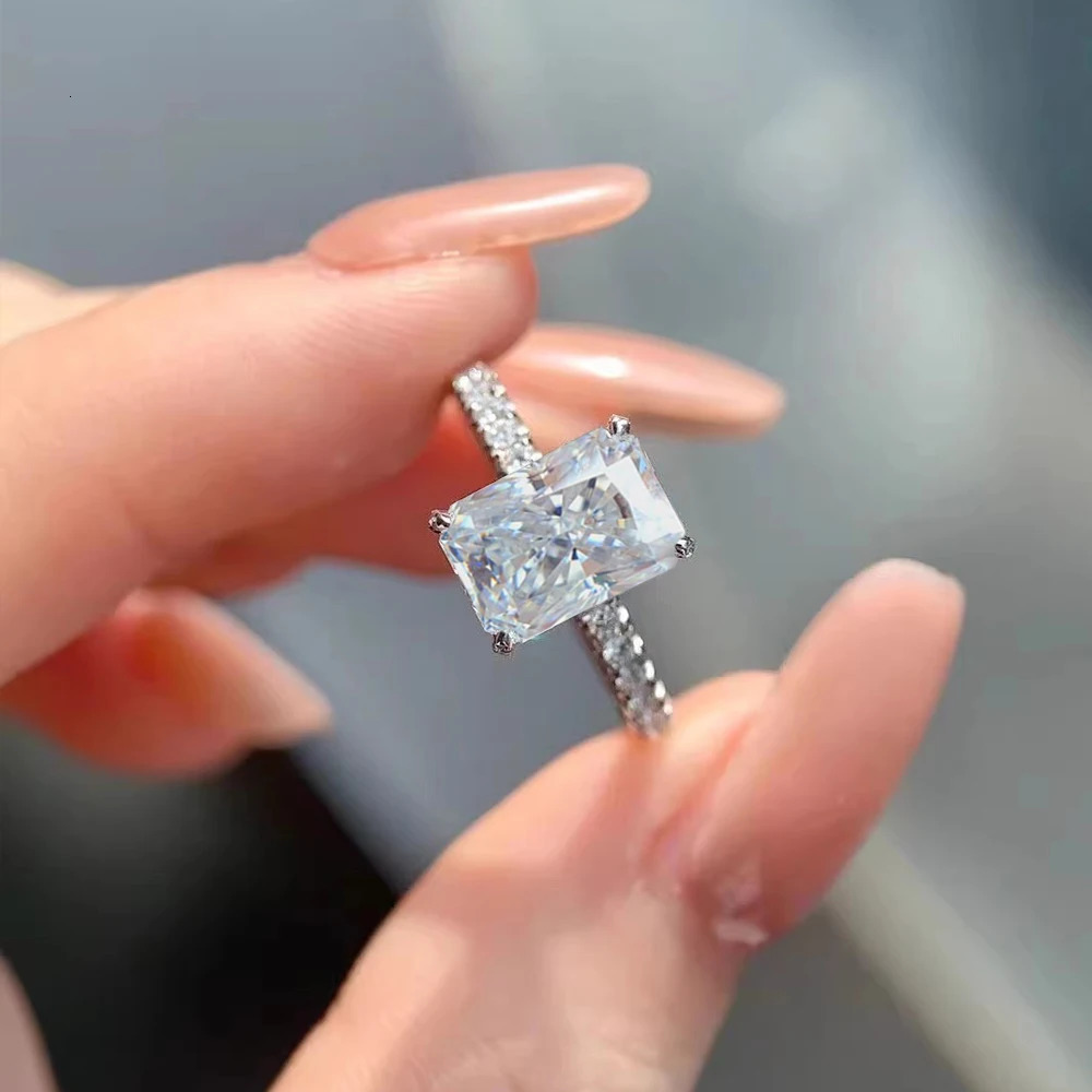 1/2/3/4CT Radiant Cut Engagement Ring GRA Certified 925 Sterling Silver Halo Diamond Wedding Bands for Women Jewelry 250617