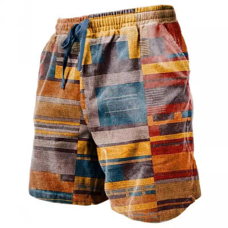 Free Shipping Designer Beach Pants2025 New European And American 3D Print Casual Retro Plaid Hawaiian Vacation Beach Pants Loose Shorts For Men