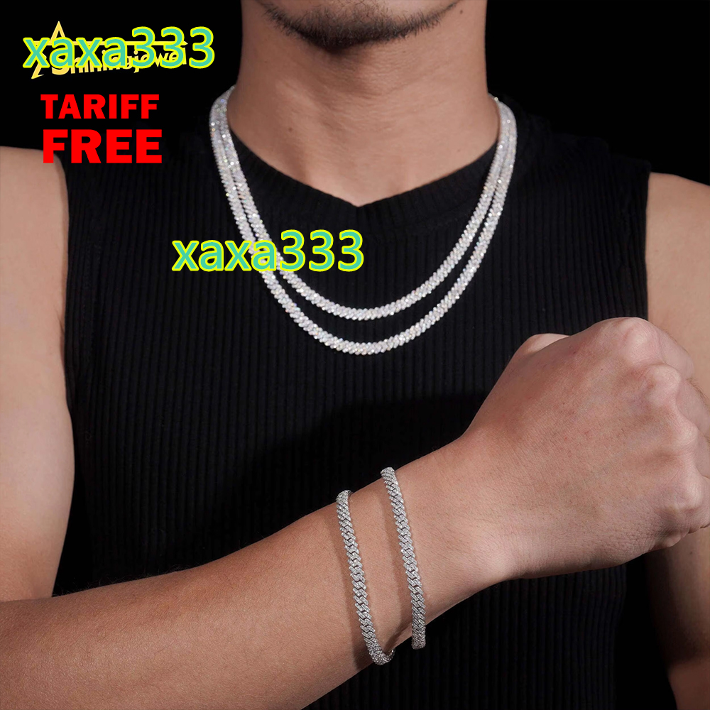 Hip Hop Necklace 5mm Iced Out Moissanite Cuban Link Chain S925 Gold Plated Pass Diamond Test VVS Moissanite Diamond Chain
